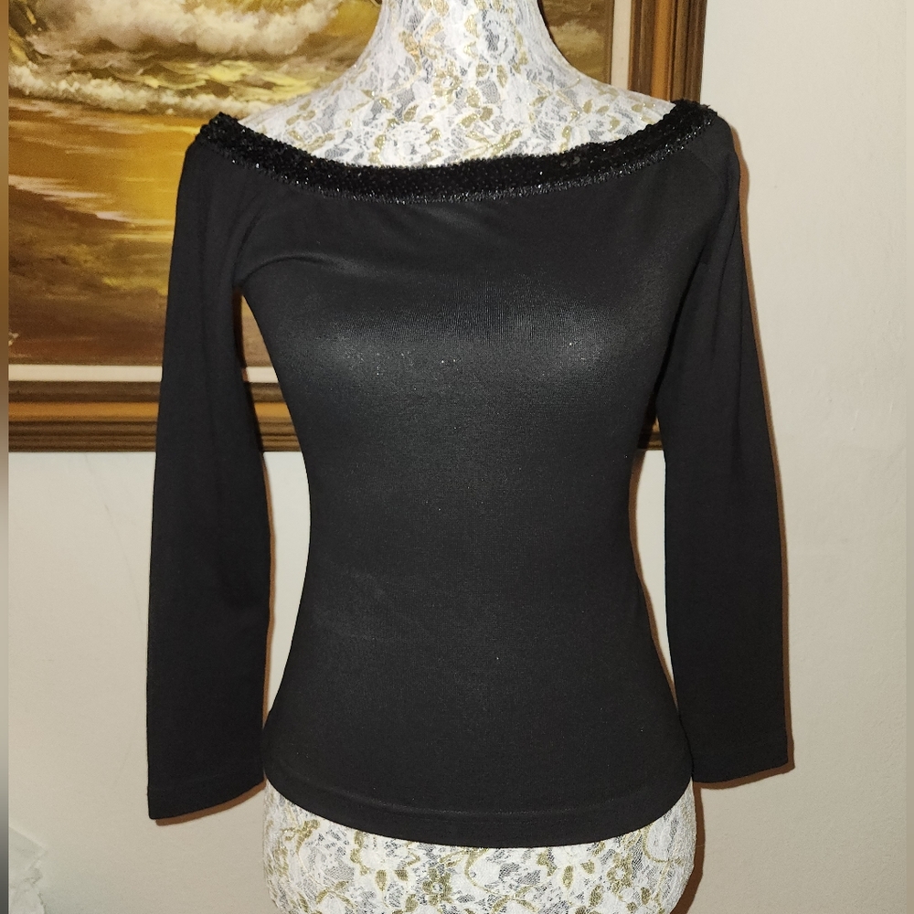 Vintage 1980s Sequin Neckline Long-Sleeve by Contempo Casuals